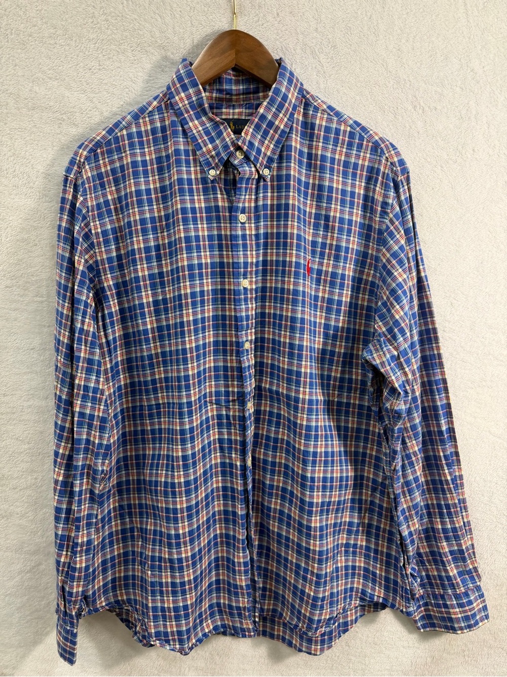 Ralph Lauren Men’s XL - Blue, Red & White Plaid Button-Down Shirt
